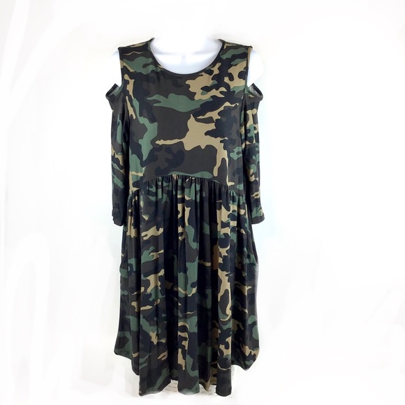 VOLL Style USA | Camo Cold Shoulder Baby Doll Tunic - Picture 5 of 10